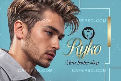 طرح کارت ویزیت آرایشگاه مردانه با تم آبی طلایی — تصویر ۲