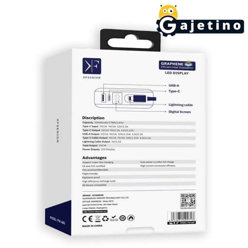 پاوربانک سوپر فست شارژ کی اف سنیور 20000mAh مدل KF senior PW-685 با 6 ماه گارانتی تعویض| گجتینو — تصویر ۳