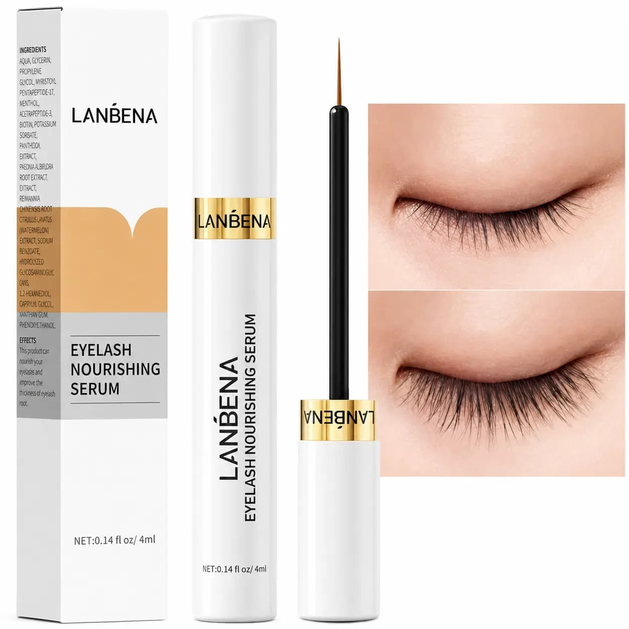 سرم تقویت مژه لانبنا LANBENA مدل Eyelash Nourishing Serum اصل حجم 4 میل — تصویر ۴