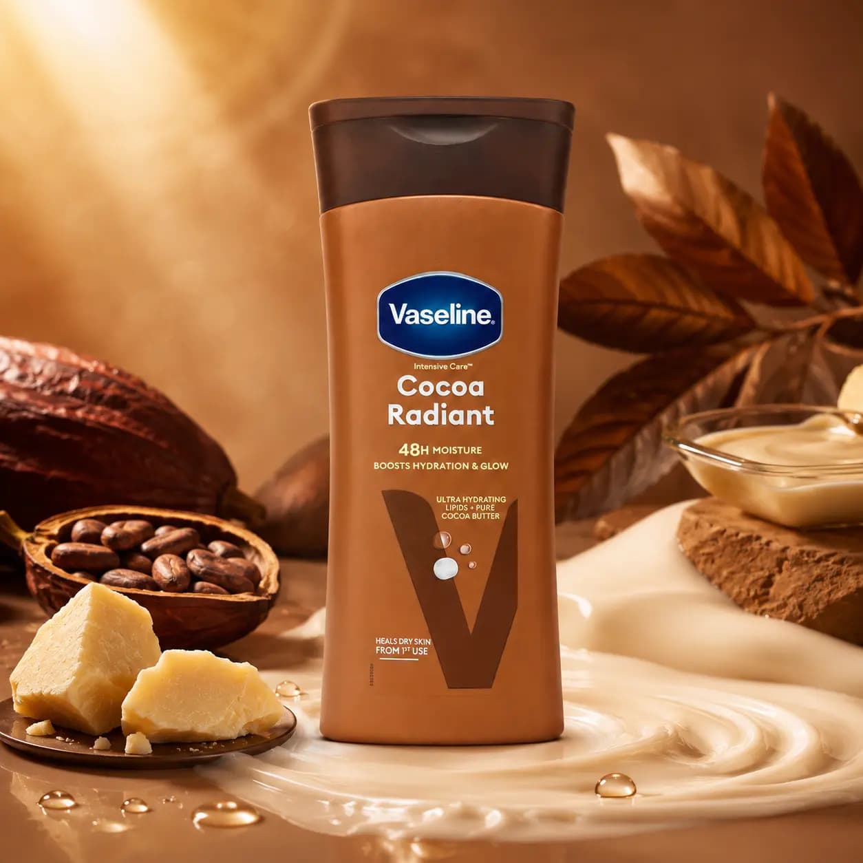 لوسیون بدن کاکائویی وازلین Vaseline مدل Cocoa Radiant حجم ۲۰۰ میل — تصویر ۴