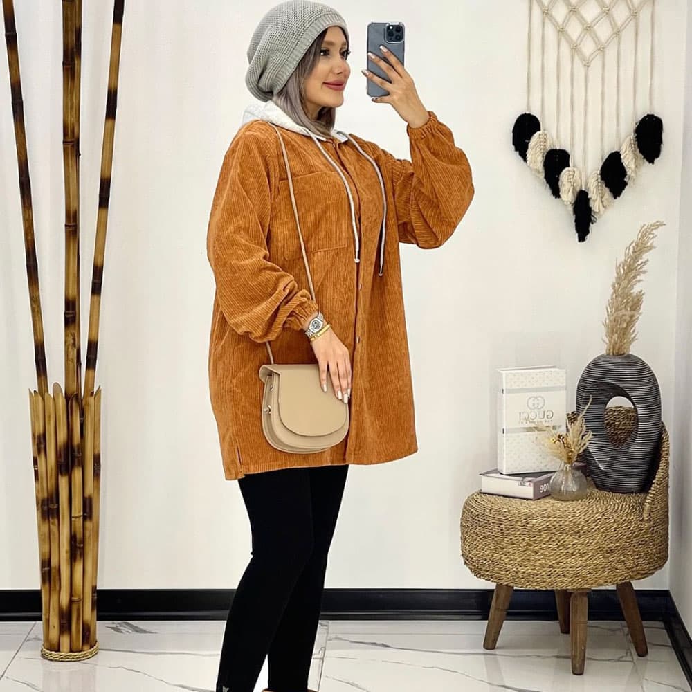 مانتو کبریتی پاییزه کلاه دار — تصویر ۴