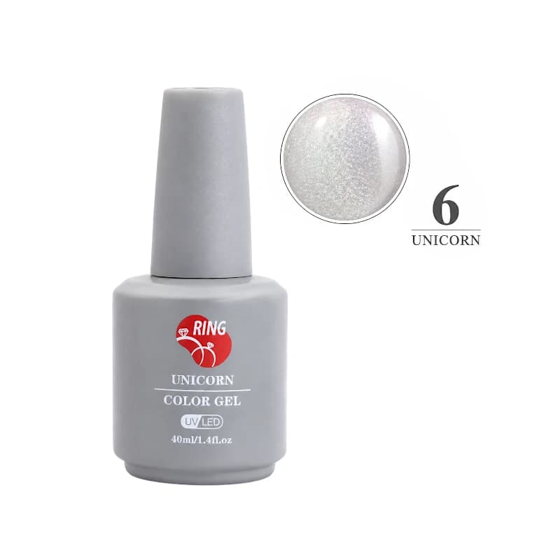 لاک ژل یونیکورن ناخن رینگ RING کد 6 رنگ یخی شاین ۴۰ میل (هفترنگ UV/LED)