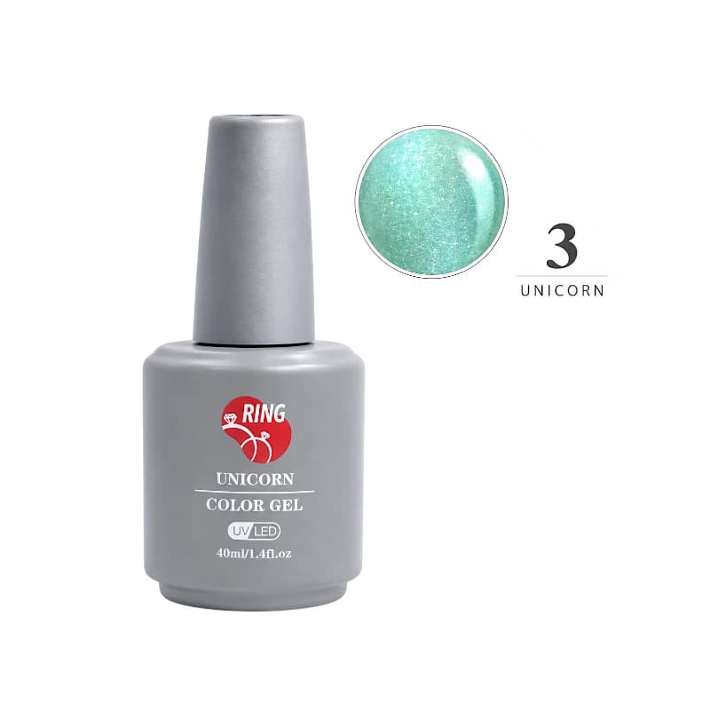 لاک ژل یونیکورن ناخن رینگ RING کد 3 رنگ سبز شاین ۴۰ میل (هفترنگ UV/LED)