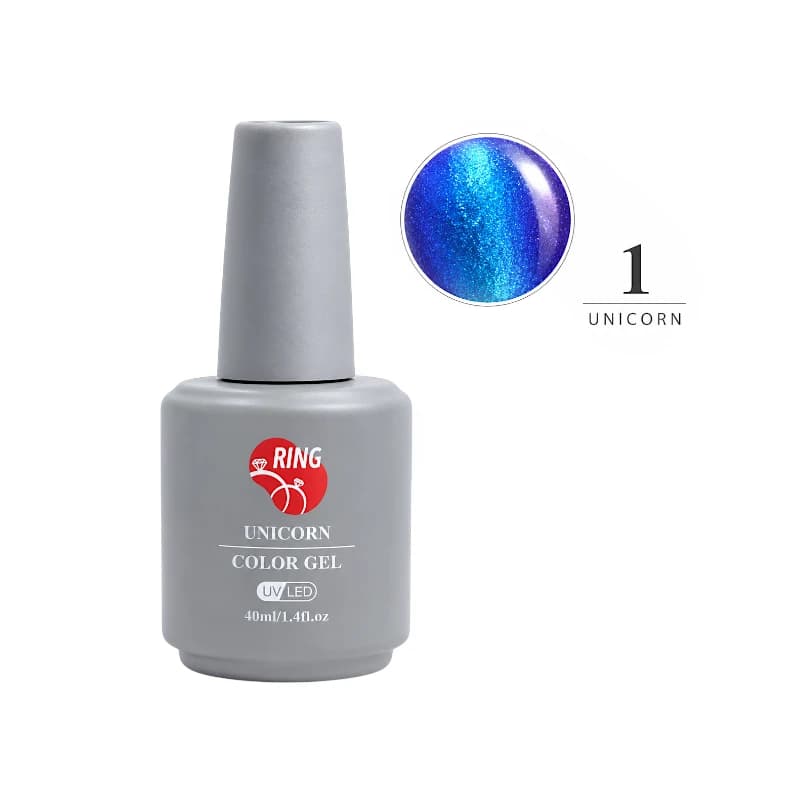لاک ژل یونیکورن ناخن رینگ RING کد 1 رنگ آبی شاین ۴۰ میل (هفترنگ UV/LED)