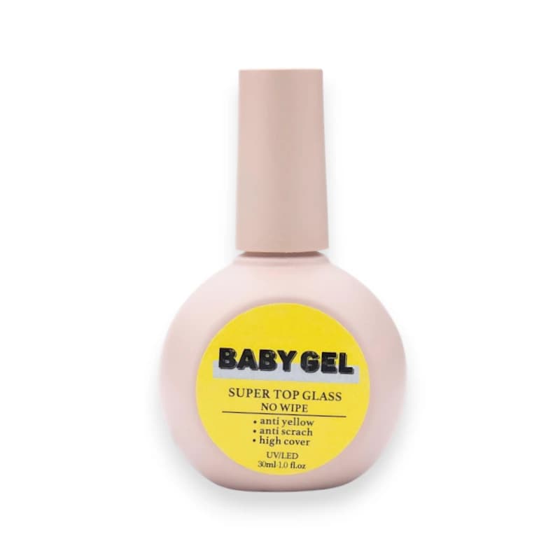 تاپ ژل ناخن بیبی ژل BABY GEL مدل سوپر تاپ گلس حجم ۳۰ میل (بدون نوچی ضد زردی)
