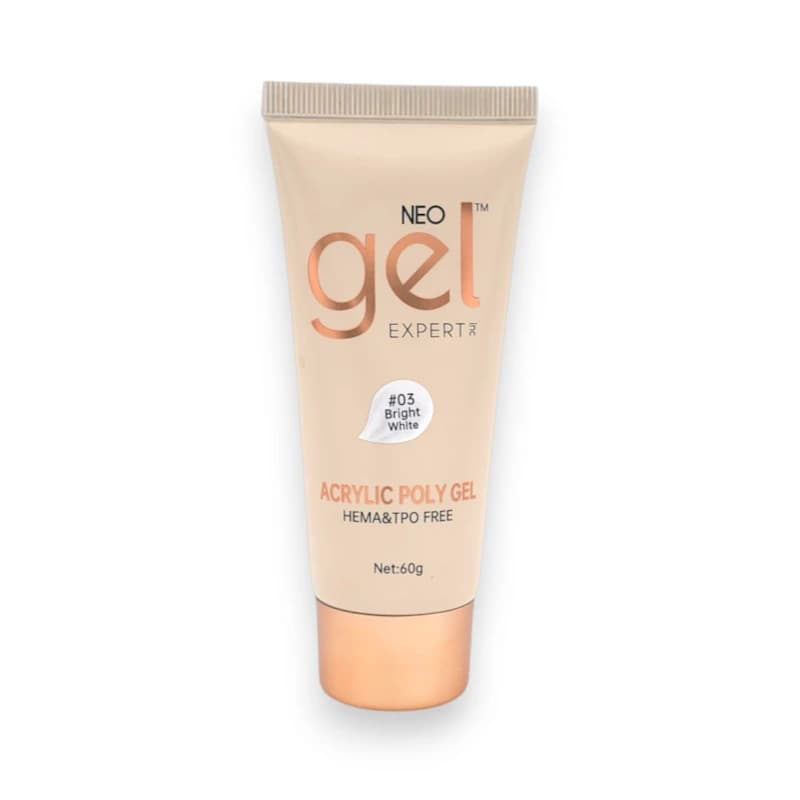 پلی ژل کاشت ناخن نئو ژل NEO GEL | رنگ برایت وایت Bright White کد 03 | بدون حساسیت (HEMA TPO Free) | 60 گرم