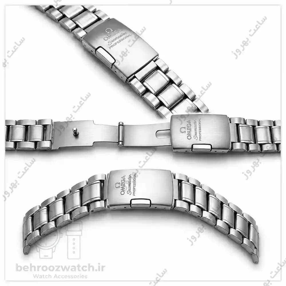 بند ساعت مچی استیل امگا (OMEGA) سایز ۱۸ میلیمتر سربند هلالی — تصویر ۳