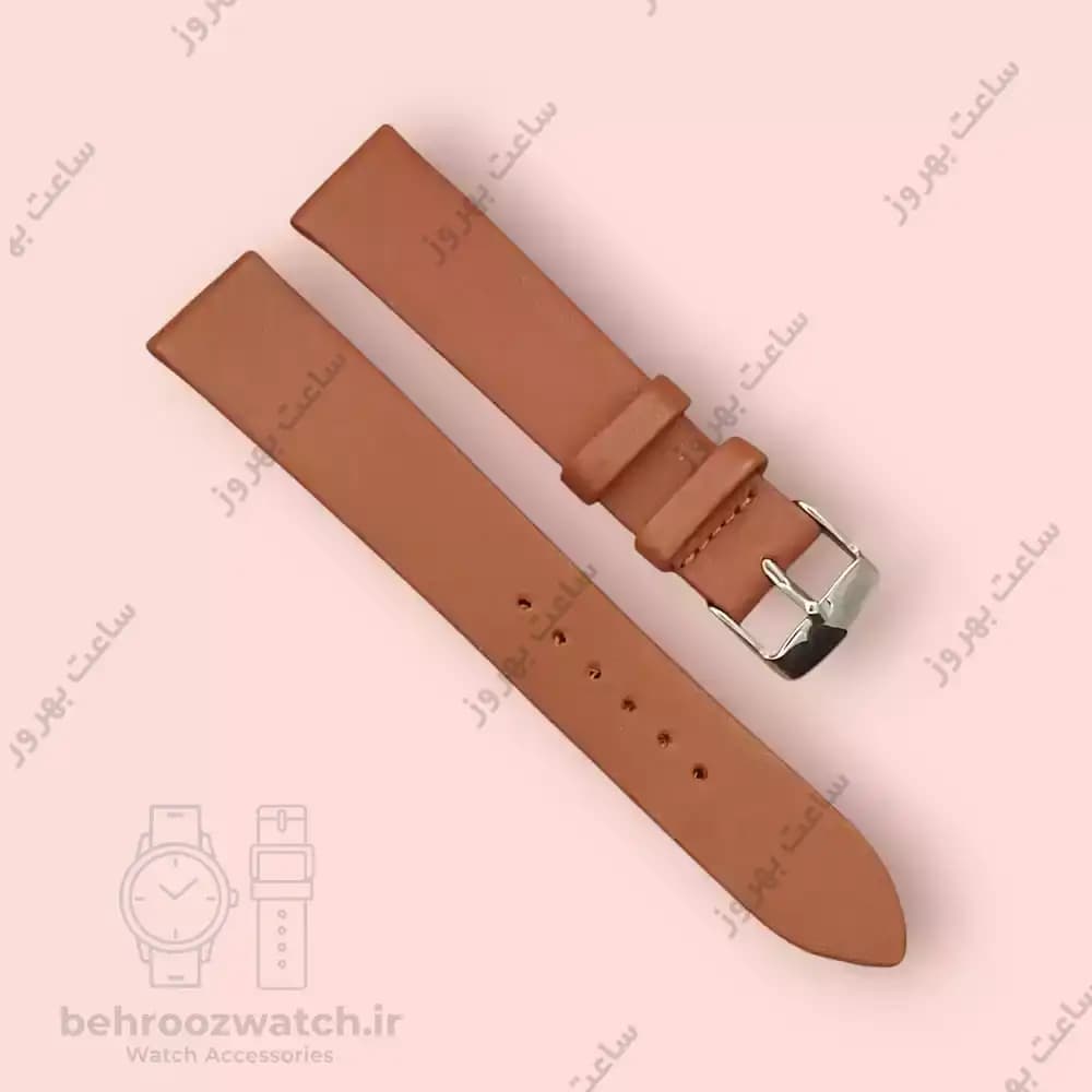 بند ساعت مچی چرم طبیعی PG ساده بدون دوخت عسلی سایز 18 — تصویر ۲