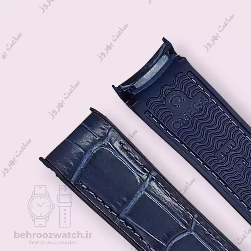 بند ساعت امگا سیمستر سرمهای با رویه چرم طرح کروکودیل و زیره رابر (مدل غواصی) — تصویر ۳