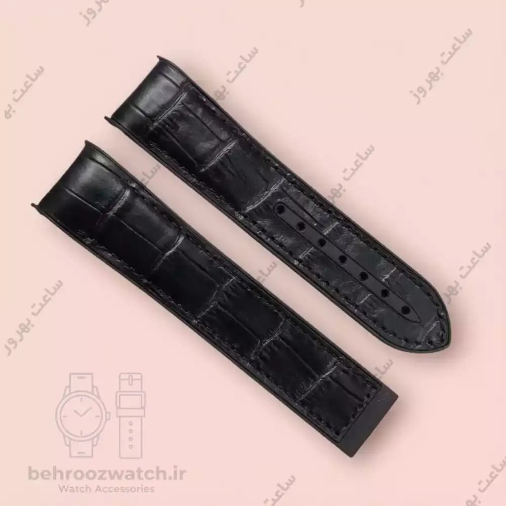 بند ساعت امگا سیمستر مشکی با رویه چرم طرح کروکودیل و زیره رابر (مدل غواصی) — تصویر ۲