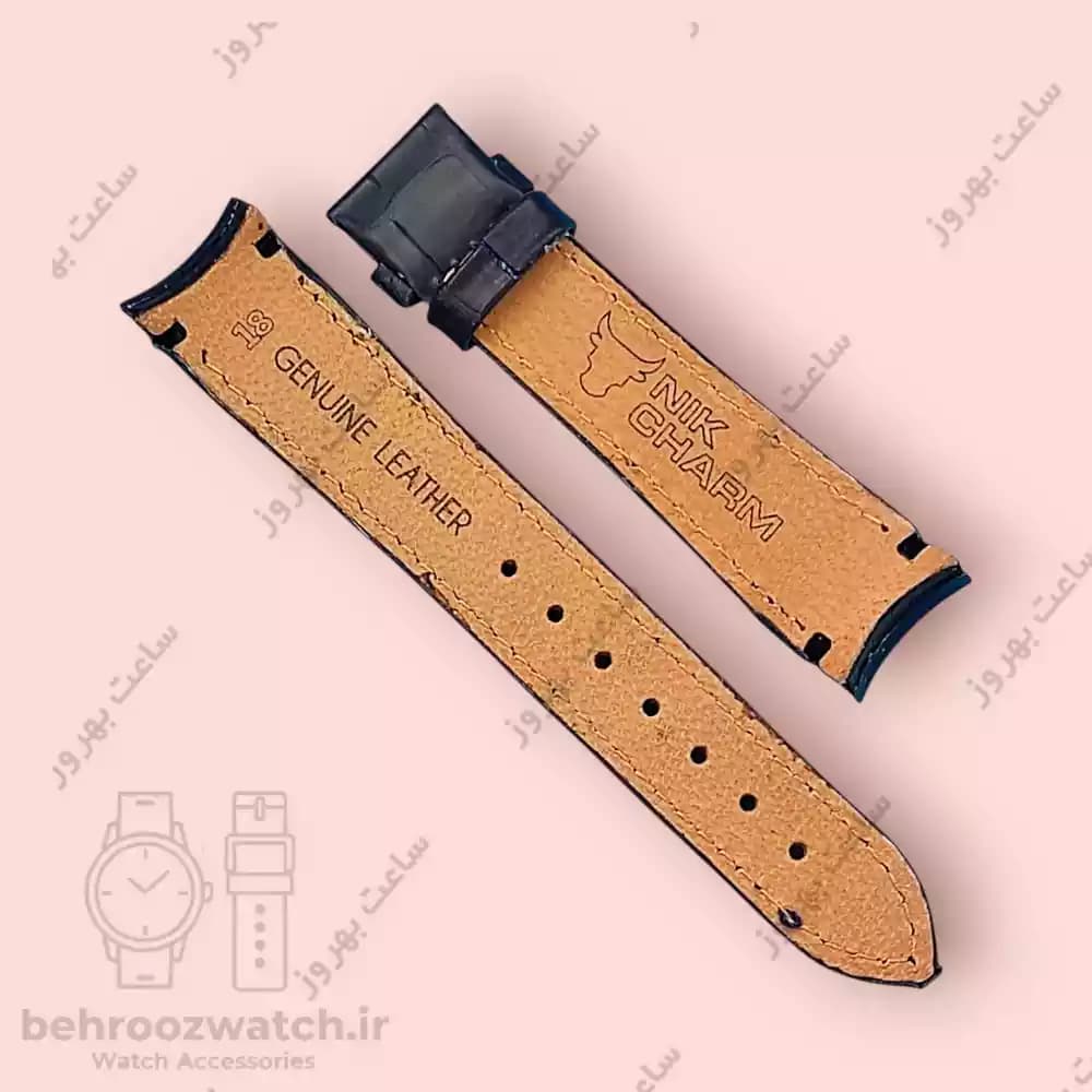 بند ساعت فیکس نیک چرم طبیعی کروکودیلی سرمه ای 18 — تصویر ۴