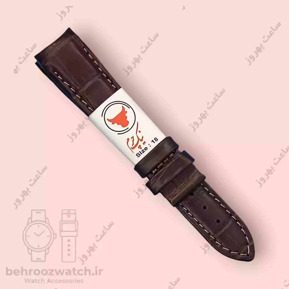 بند ساعت فیکس نیک چرم طبیعی کروکودیلی کاکائویی 18 — تصویر ۲