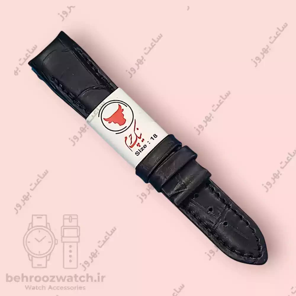 بند ساعت فیکس نیک چرم طبیعی کروکودیلی مشکی 18 — تصویر ۲