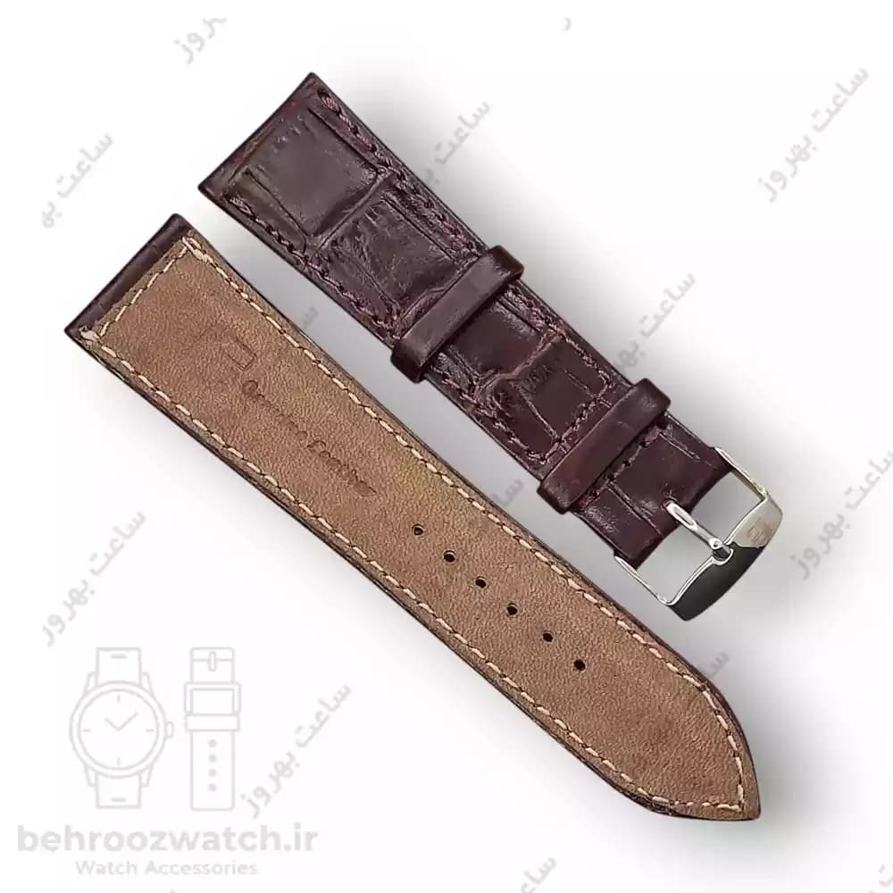 بند ساعت چرم طبیعی PG کروکودیل قهوه ای گیلاسی (سایز 24) — تصویر ۳