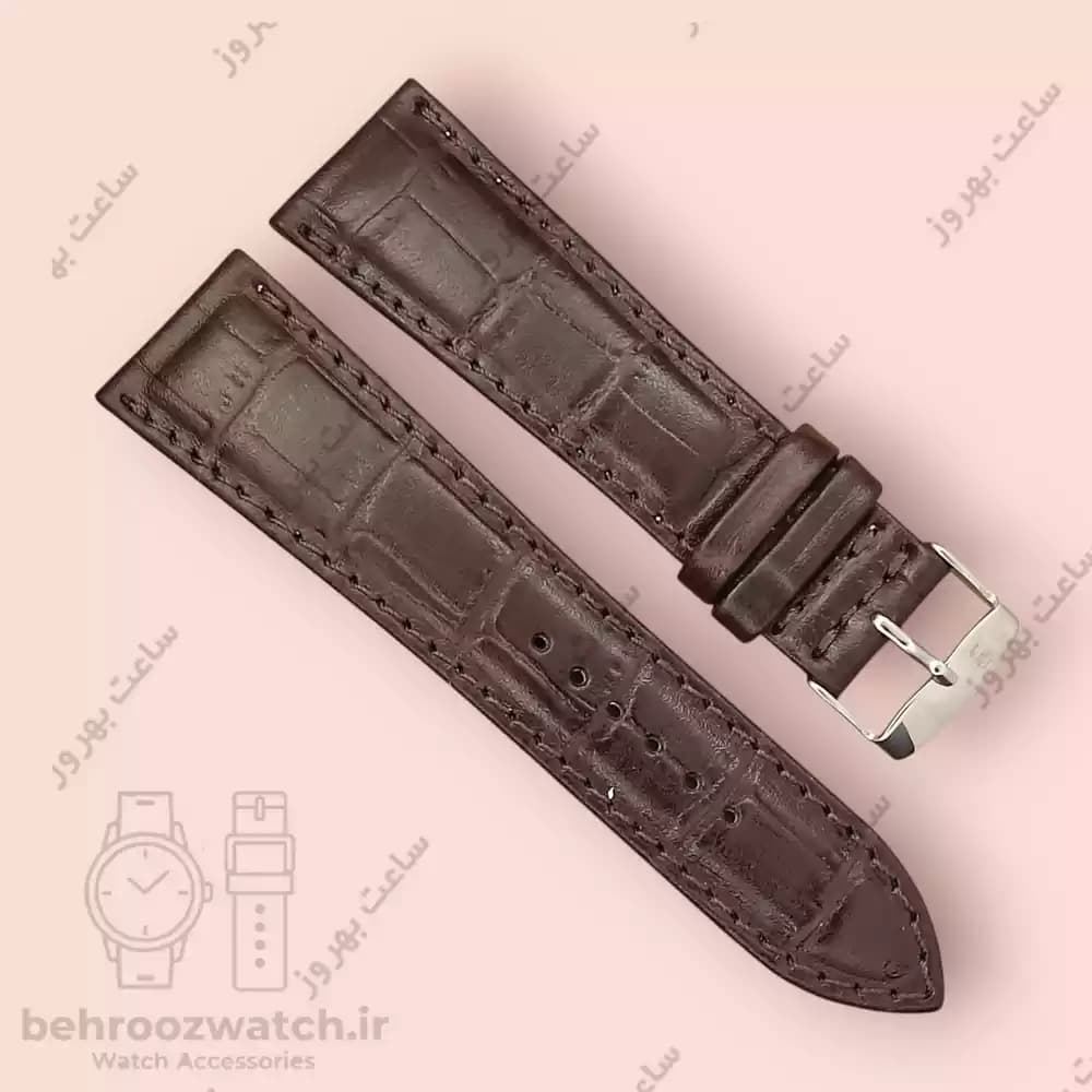 بند ساعت چرم طبیعی PG کروکودیل قهوه ای تیره (سایز 24) — تصویر ۲