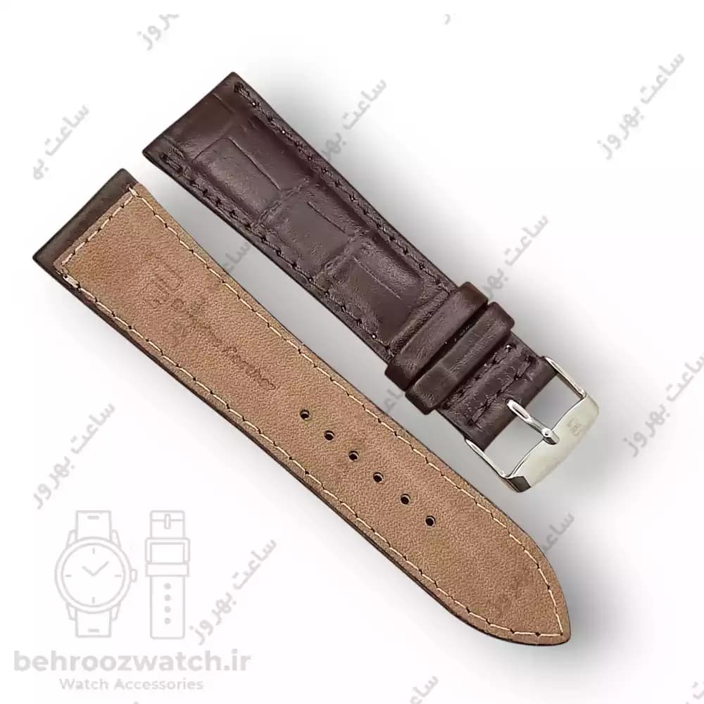 بند ساعت چرم طبیعی PG کروکودیل قهوه ای تیره (سایز 24) — تصویر ۳