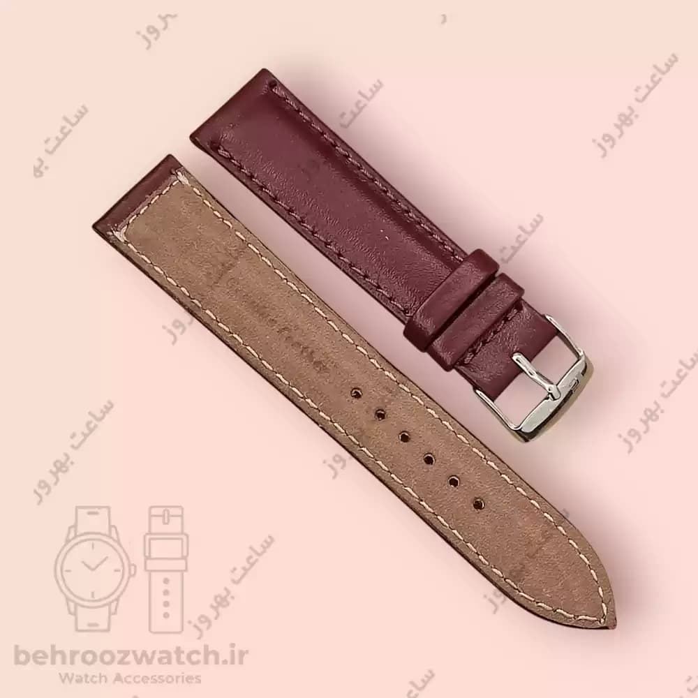 بند ساعت چرم طبیعی PG قهوه ای گیلاسی (سایز 20) — تصویر ۳