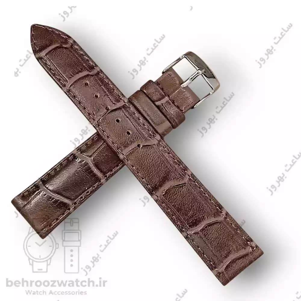 بند ساعت چرم طبیعی PG طرح کروکودیل قهوه ای خاکستری (سایز ۱۸) — تصویر ۴