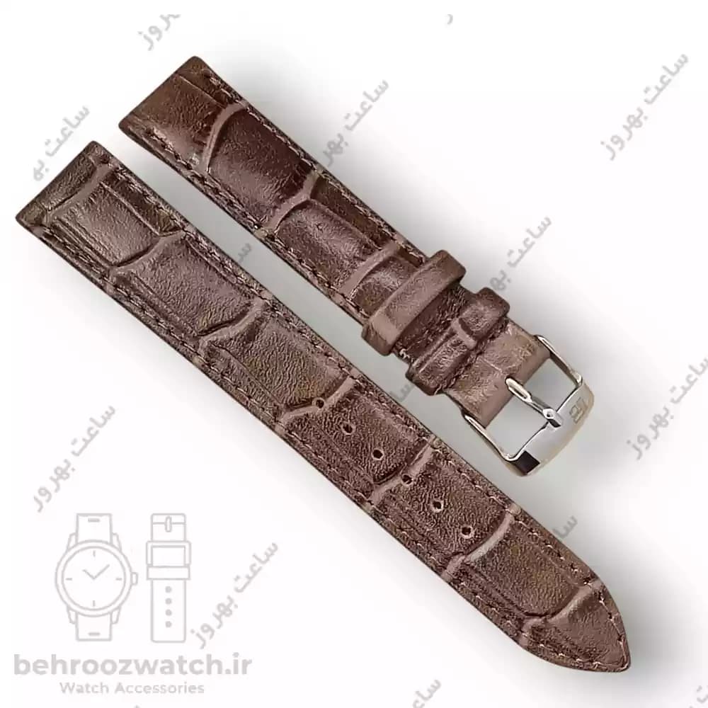 بند ساعت چرم طبیعی PG طرح کروکودیل قهوه ای خاکستری (سایز ۱۸) — تصویر ۲