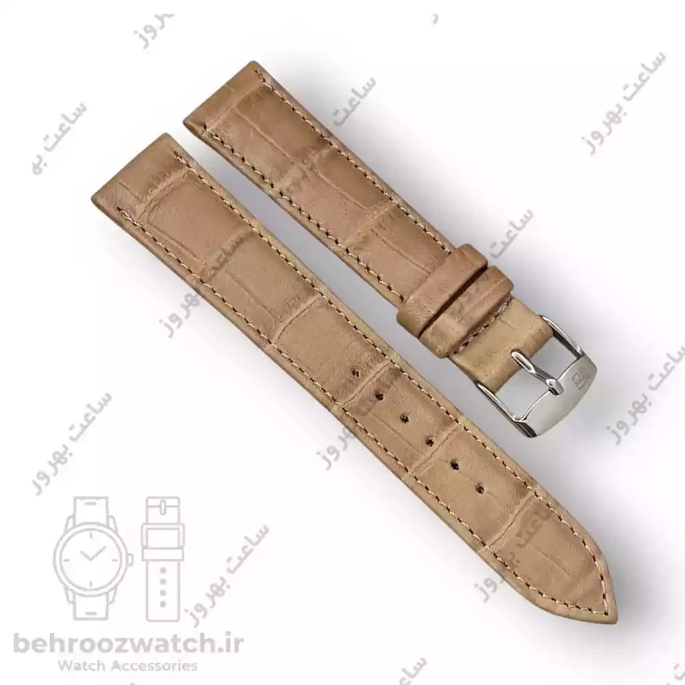بند ساعت مچی چرم طبیعی خاکی طرح کروکودیل سایز 18 — تصویر ۲