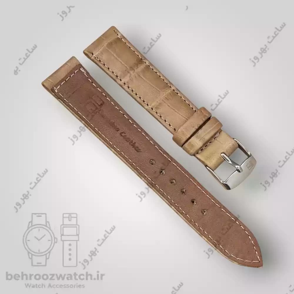بند ساعت مچی چرم طبیعی خاکی طرح کروکودیل سایز 18 — تصویر ۳