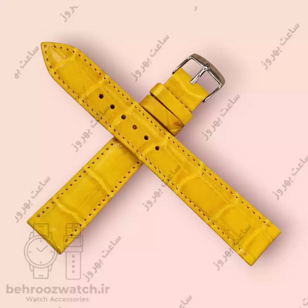 بند ساعت مچی چرم طبیعی کهربایی طرح کروکودیل سایز 18 — تصویر ۴