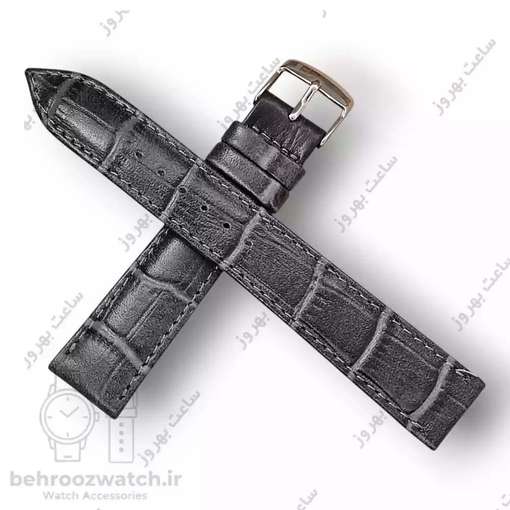بند ساعت مچی چرم طبیعی PG دودی طرح کروکودیل سایز 18 — تصویر ۴