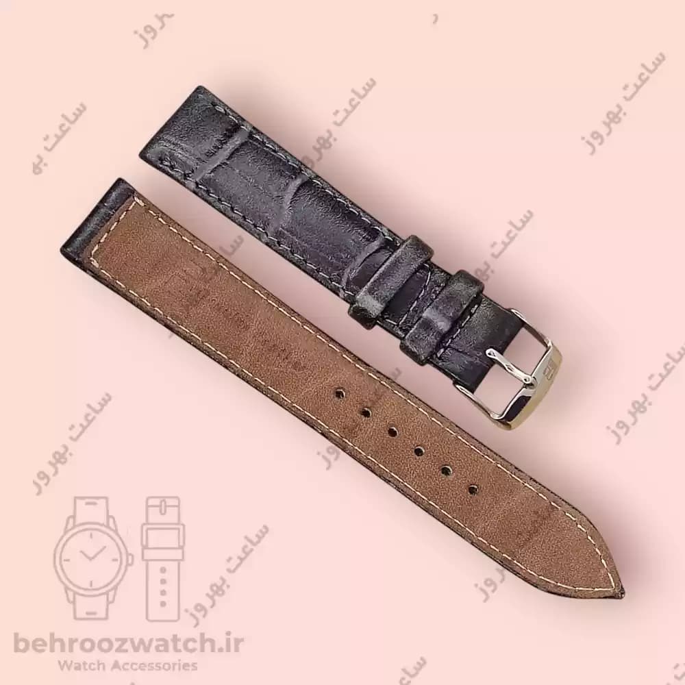 بند ساعت مچی چرم طبیعی PG دودی طرح کروکودیل سایز 18 — تصویر ۳