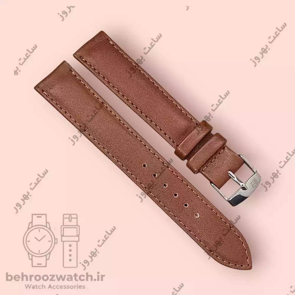 بند ساعت مچی چرم طبیعی PG سایز ۱۸ قهوه ای روشن — تصویر ۲