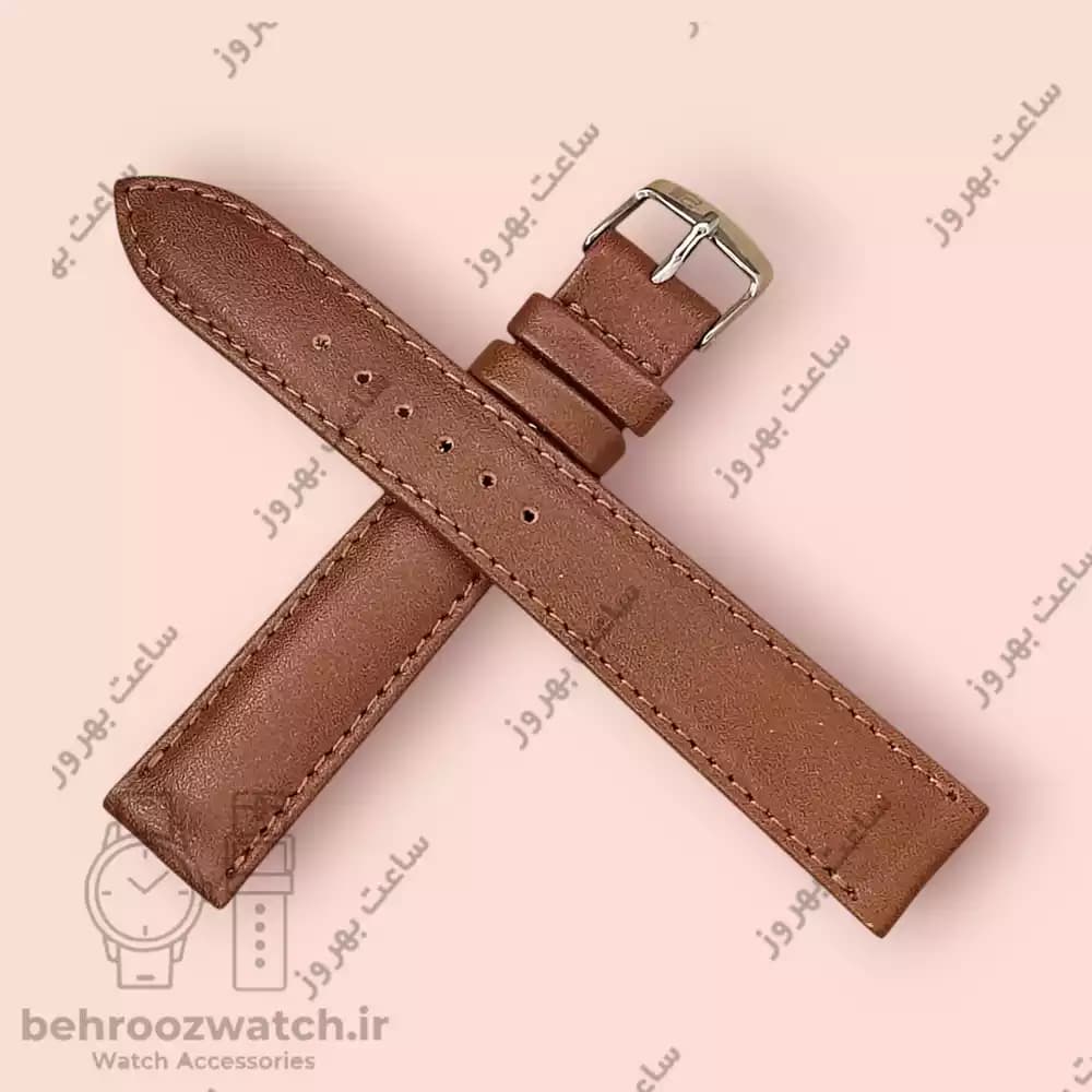 بند ساعت مچی چرم طبیعی PG سایز ۱۸ قهوه ای روشن — تصویر ۴