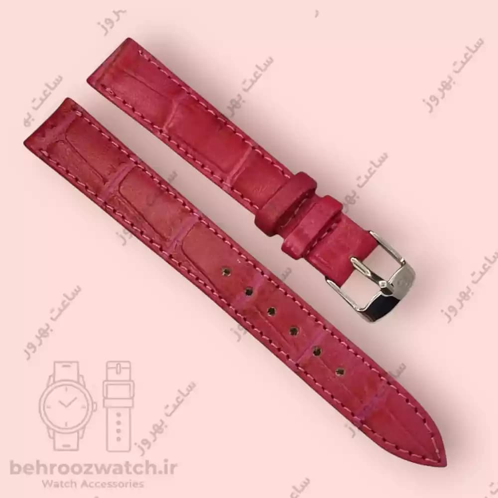بند ساعت مچی زنانه چرم طبیعی PG طرح کروکودیلی زرشکی سایز 14 — تصویر ۵