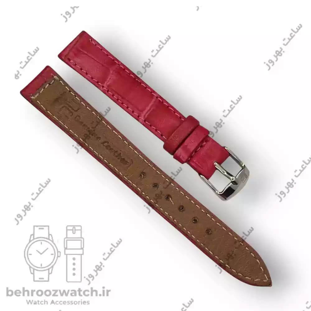 بند ساعت مچی زنانه چرم طبیعی PG طرح کروکودیلی زرشکی سایز 14 — تصویر ۴