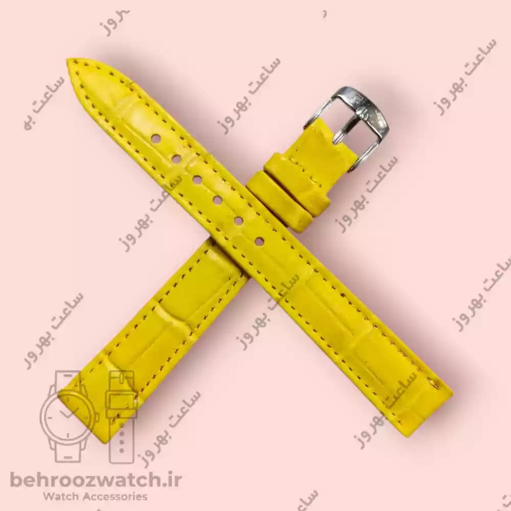 بند ساعت مچی زنانه چرم طبیعی PG طرح کروکودیلی کهربایی سایز 14 — تصویر ۴