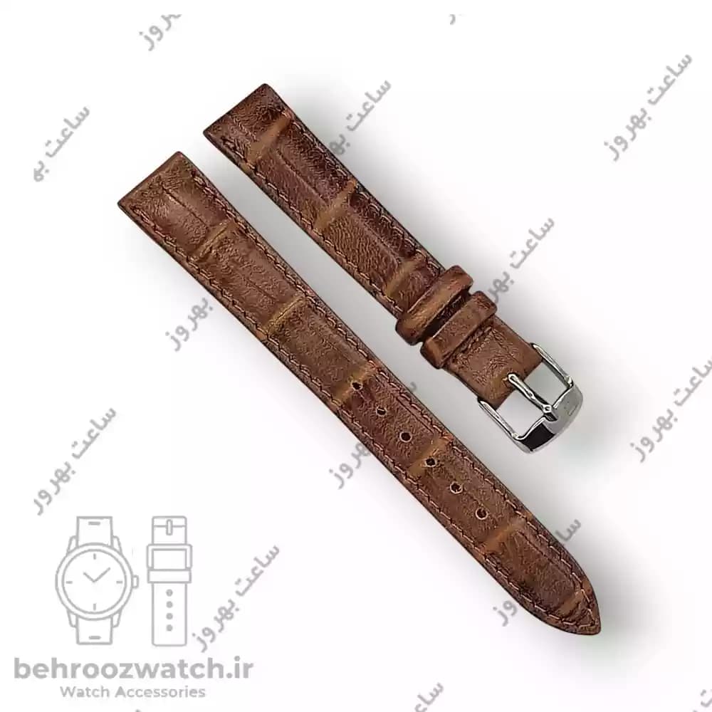 بند ساعت مچی زنانه چرم طبیعی PG طرح کروکودیلی قهوه ای متوسط سایز 14 — تصویر ۲