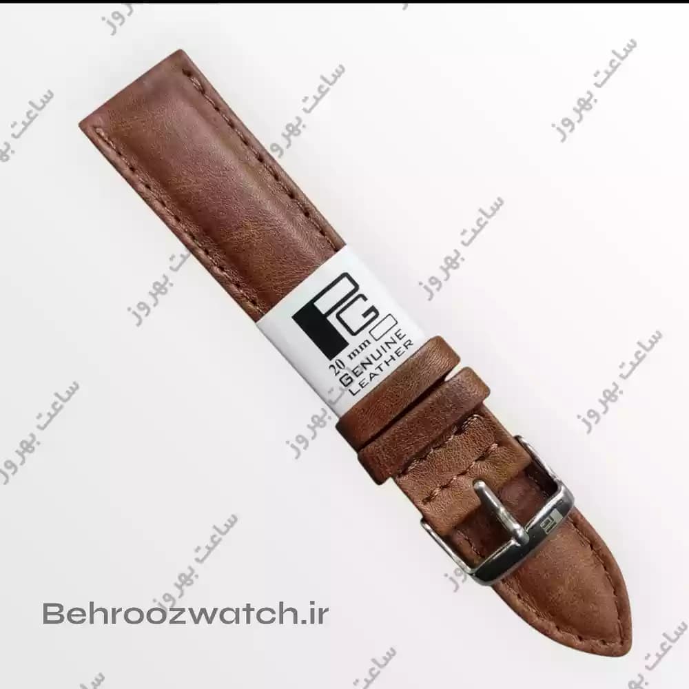 بند ساعت مچی مردانه چرم طبیعی PG ساده قهوه ای متوسط سایز 20 — تصویر ۵