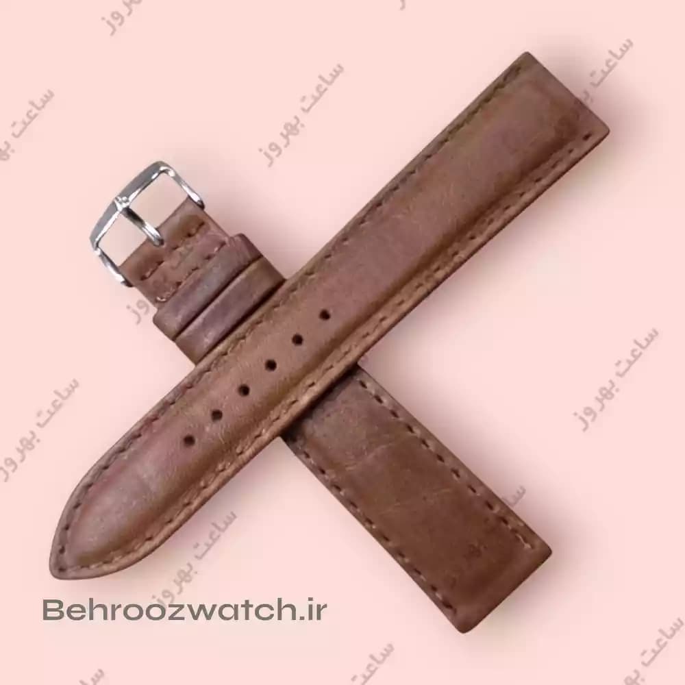 بند ساعت مچی مردانه چرم طبیعی PG ساده قهوه ای متوسط سایز 20 — تصویر ۴