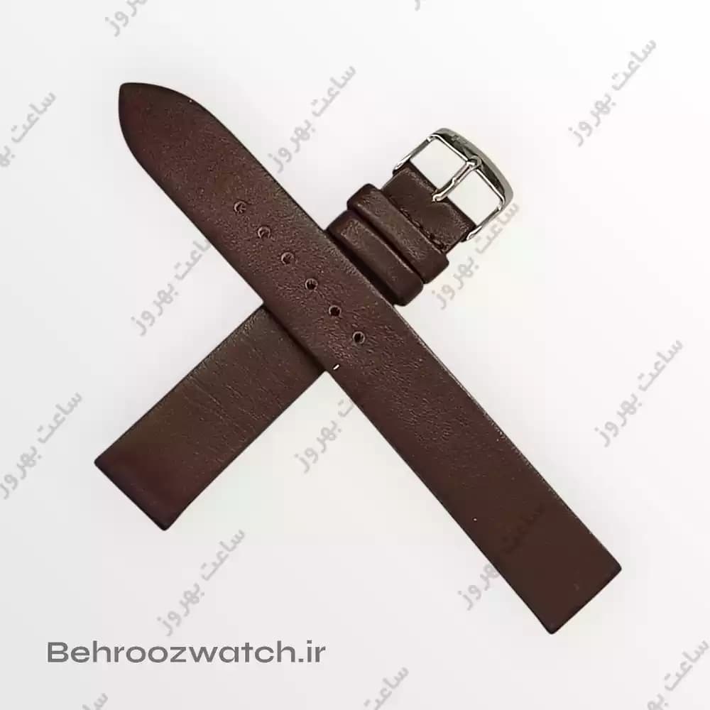 بند ساعت مچی زنانه چرم طبیعی PG ساده بدون دوخت قهوه ای سیر سایز 16 — تصویر ۳