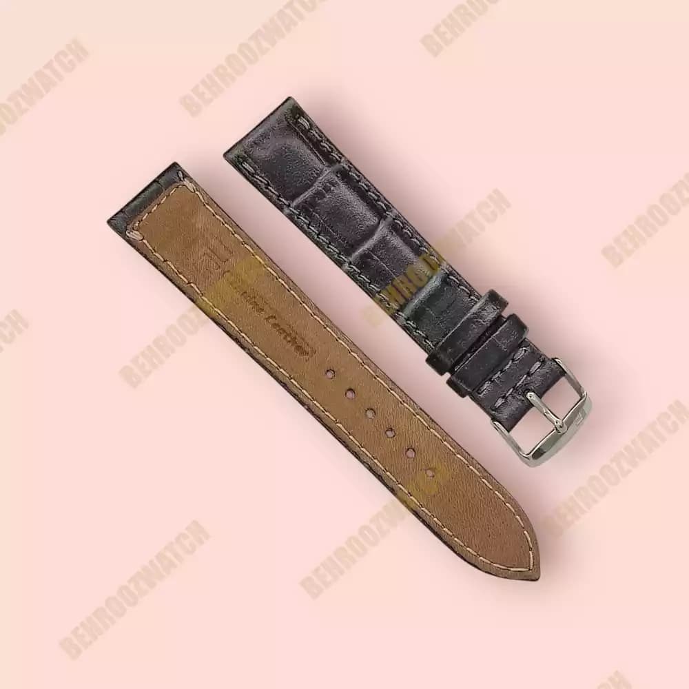 بند ساعت مچی چرم طبیعی مردانه PG طرحدار، توسی تیره سایز 20 — تصویر ۵