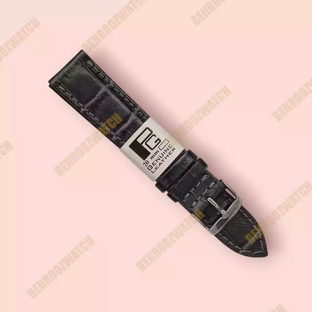 بند ساعت مچی چرم طبیعی مردانه PG طرحدار، توسی تیره سایز 20 — تصویر ۳