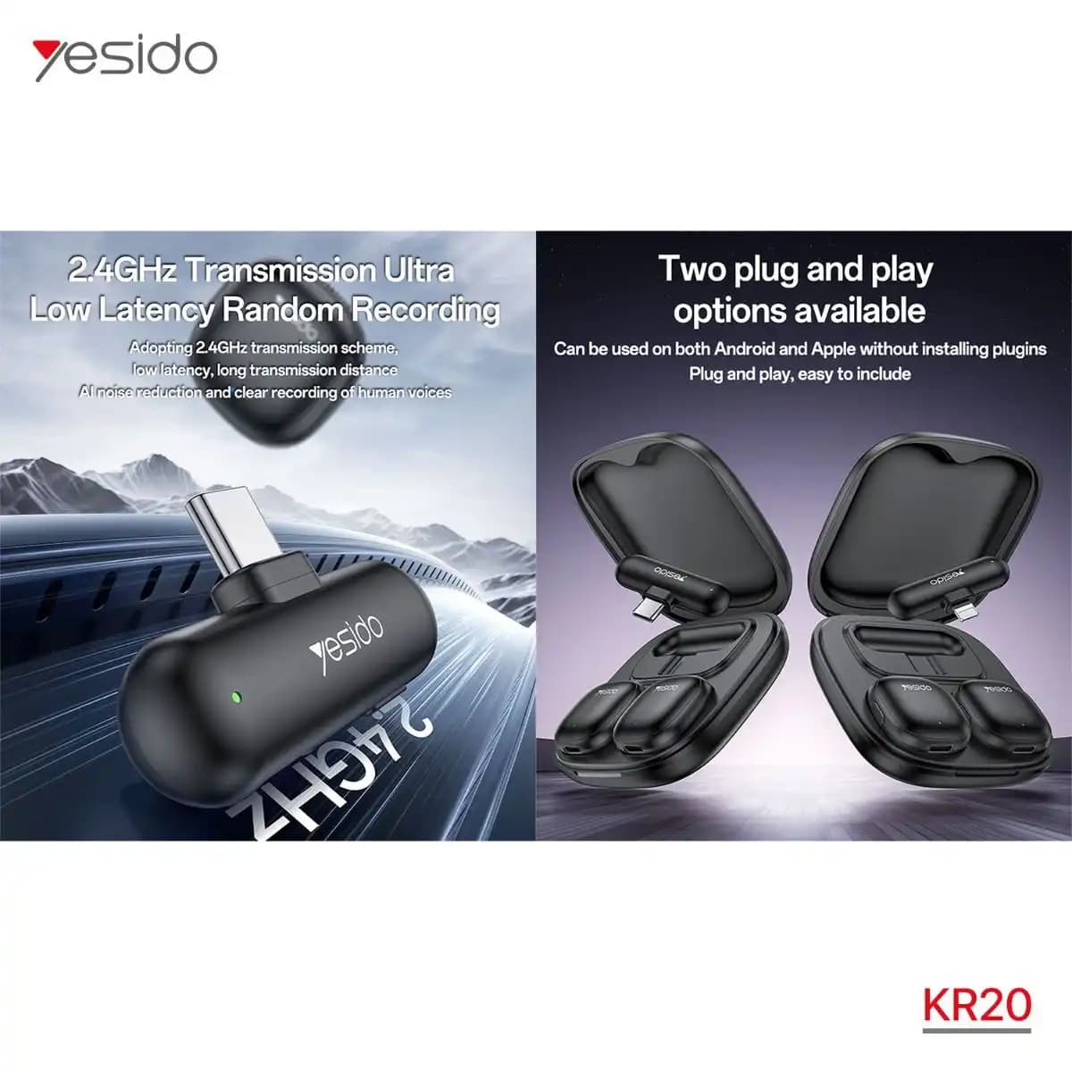 میکروفون یقهای بیسیم یسیدو Yesido KR20 — تصویر ۳
