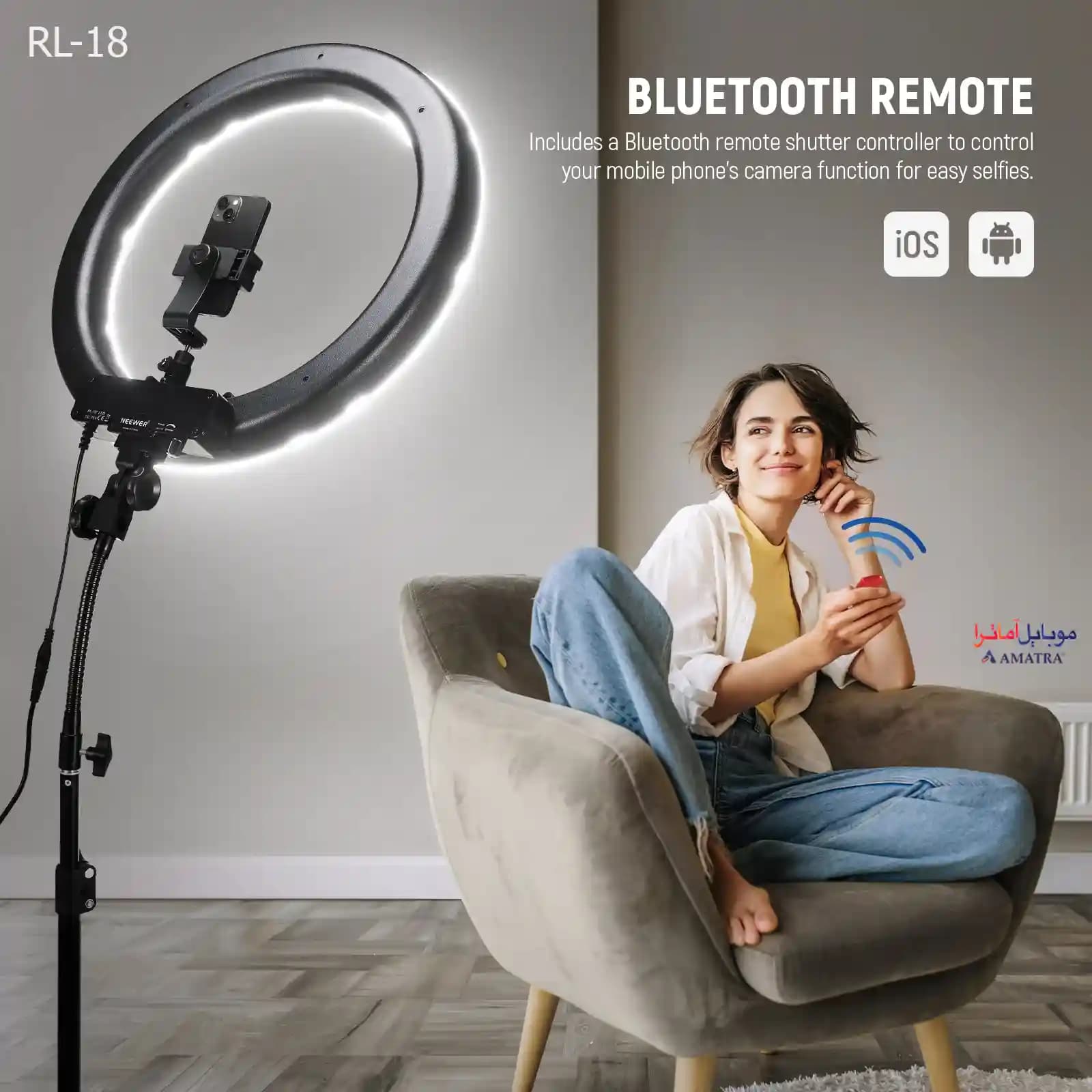 رینگ لایت 18 اینچ مدل RL-18 به همراه سه پایه (اورجینال) — تصویر ۶