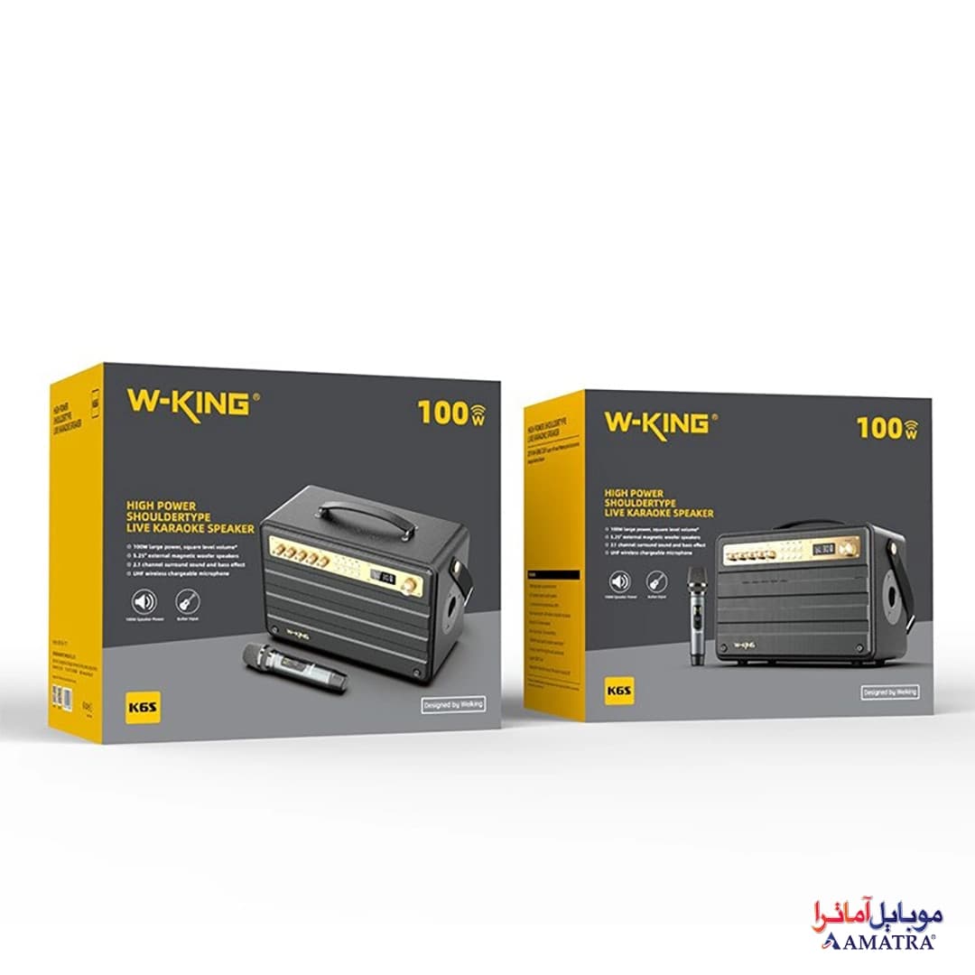 اسپیکر بلوتوثی قابل حمل دبلیو کینگ مدل W-KING K6S رم و فلش خور، توان 100 وات، با میکروفون — تصویر ۴