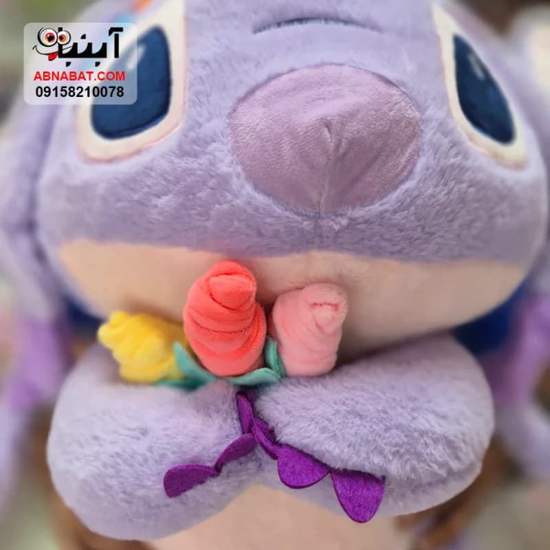 عروسک استیچ پتودار گل به دست بنفش 50 سانتی کد 1429 — تصویر ۳