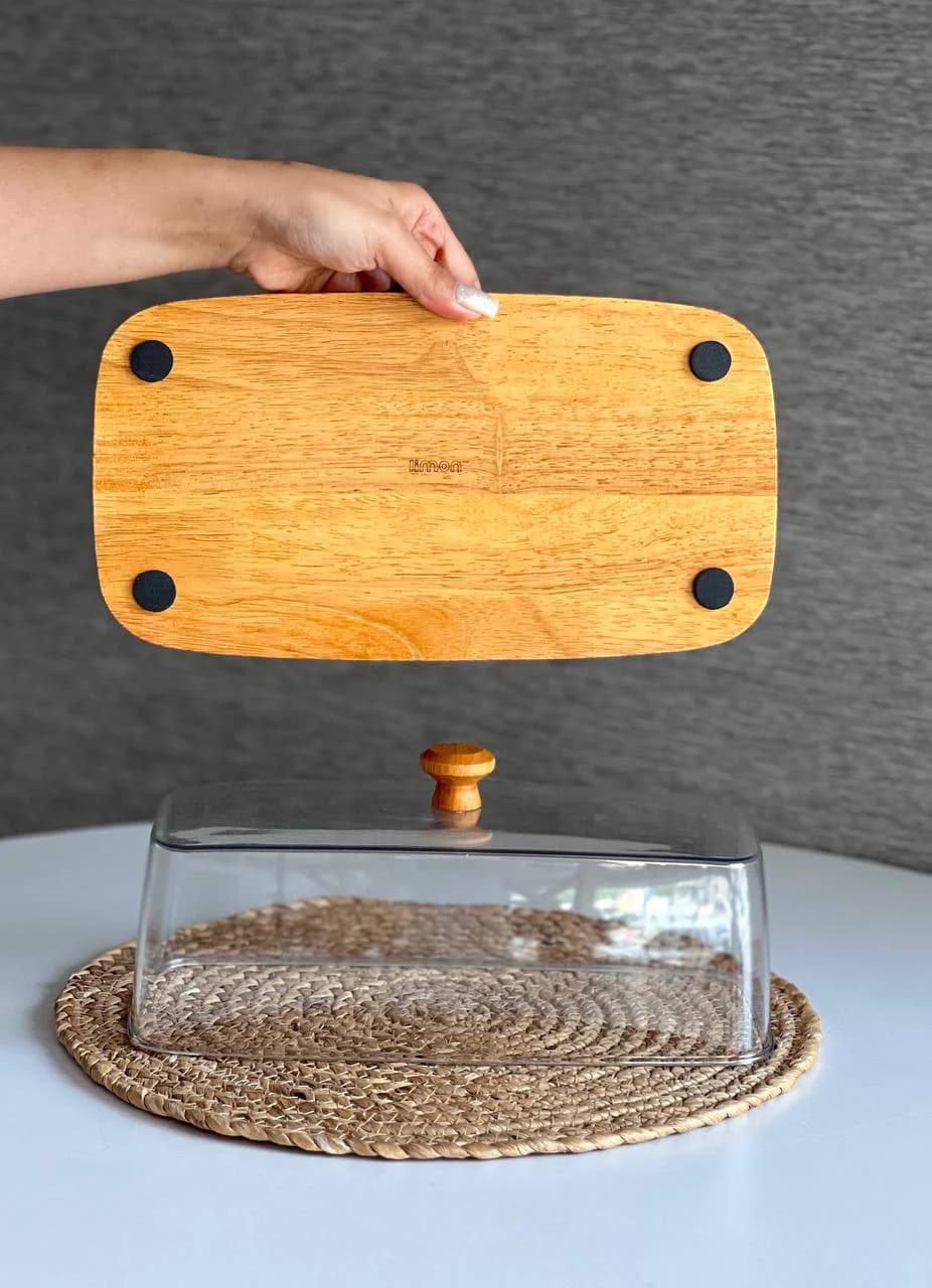 ظرف سرو کیک و شیرینی مستطیل پایه چوبی لیمون کد 2520 — تصویر ۳