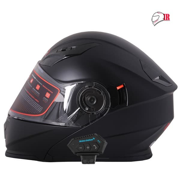 کلاه کاسکت فک متحرک مشکی مات بلوتوث bt12