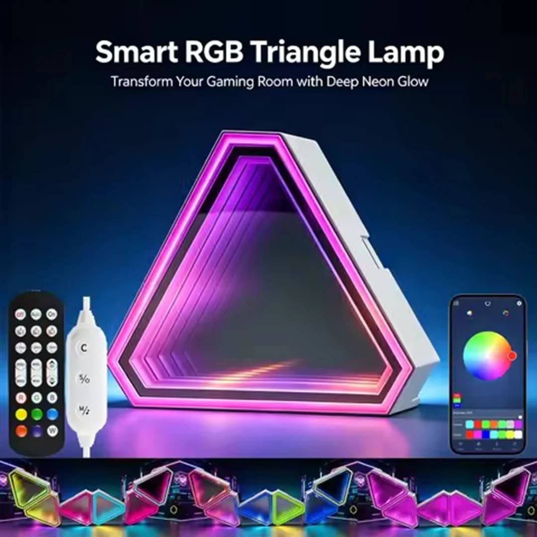 پنل دیواری 10 تکه هوشمند مثلثی RGB فوتونیکس مدل PX-TUN-02 با اپلیکیشن موبایل و ریموت کنترل — تصویر ۲
