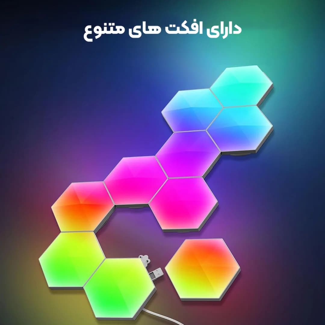 پنل دیواری هوشمند شش ضلعی 20 تکه RGB فوتونیکس مدل PX-HXA-05 با تکنولوژی Tuya اپلیکیشن موبایل و ریموت کنترل — تصویر ۲