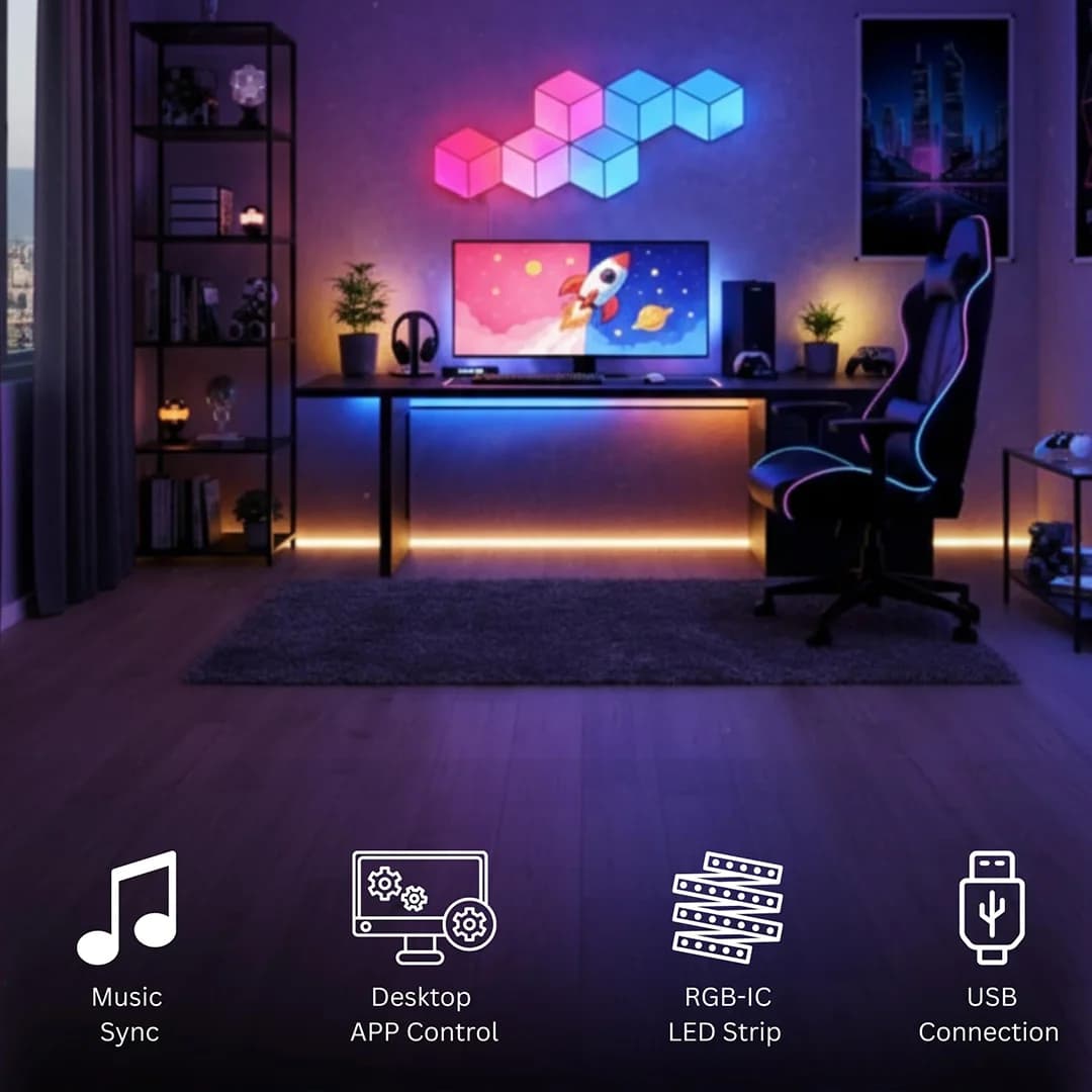 سینککیت مانیتور | پنل دیواری 6 تکه هوشمند شش ضلعی RGB فوتونیکس مدل PX-PSHL-01 با قابلیت سینک با تصویر مانیتور (PC-Sync) — تصویر ۲