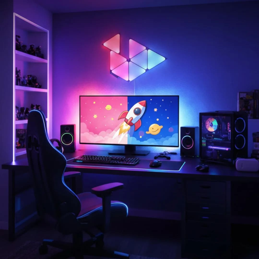 سینککیت مانیتور | پنل دیواری 6 تکه هوشمند مثلثی RGB فوتونیکس – سوپر اسلیم – مدل PX-PSTL-01 با قابلیت سینک با تصویر مانیتور (PC-Sync) — تصویر ۲