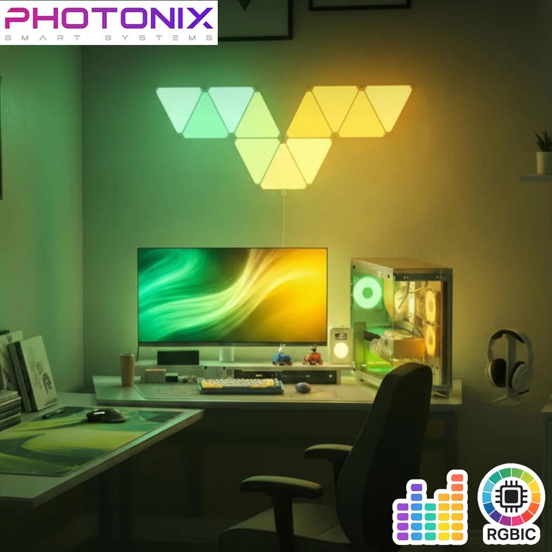 سینککیت مانیتور | پنل دیواری 6 تکه هوشمند مثلثی RGB فوتونیکس – سوپر اسلیم – مدل PX-PSTL-01 با قابلیت سینک با تصویر مانیتور (PC-Sync)